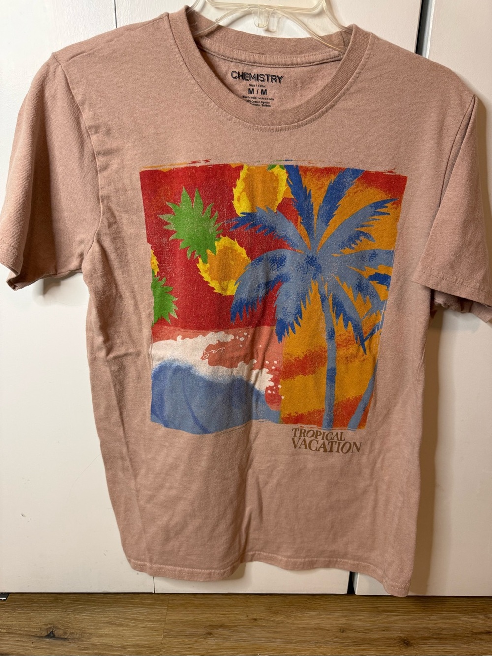 Chemistry Tropical Vacation Graphic Tee - Dusty Rose with Multicolor Print